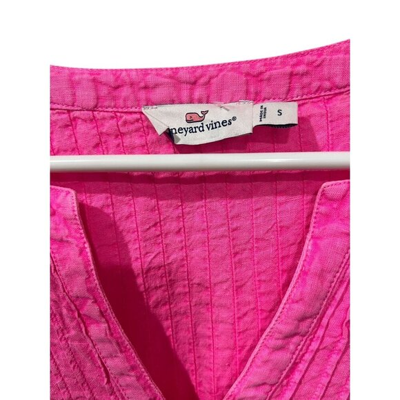 Vineyard Vines Womens Small Pink Pleated Tunic Top 100% Linen Long Sleeve - Picture 3 of 8